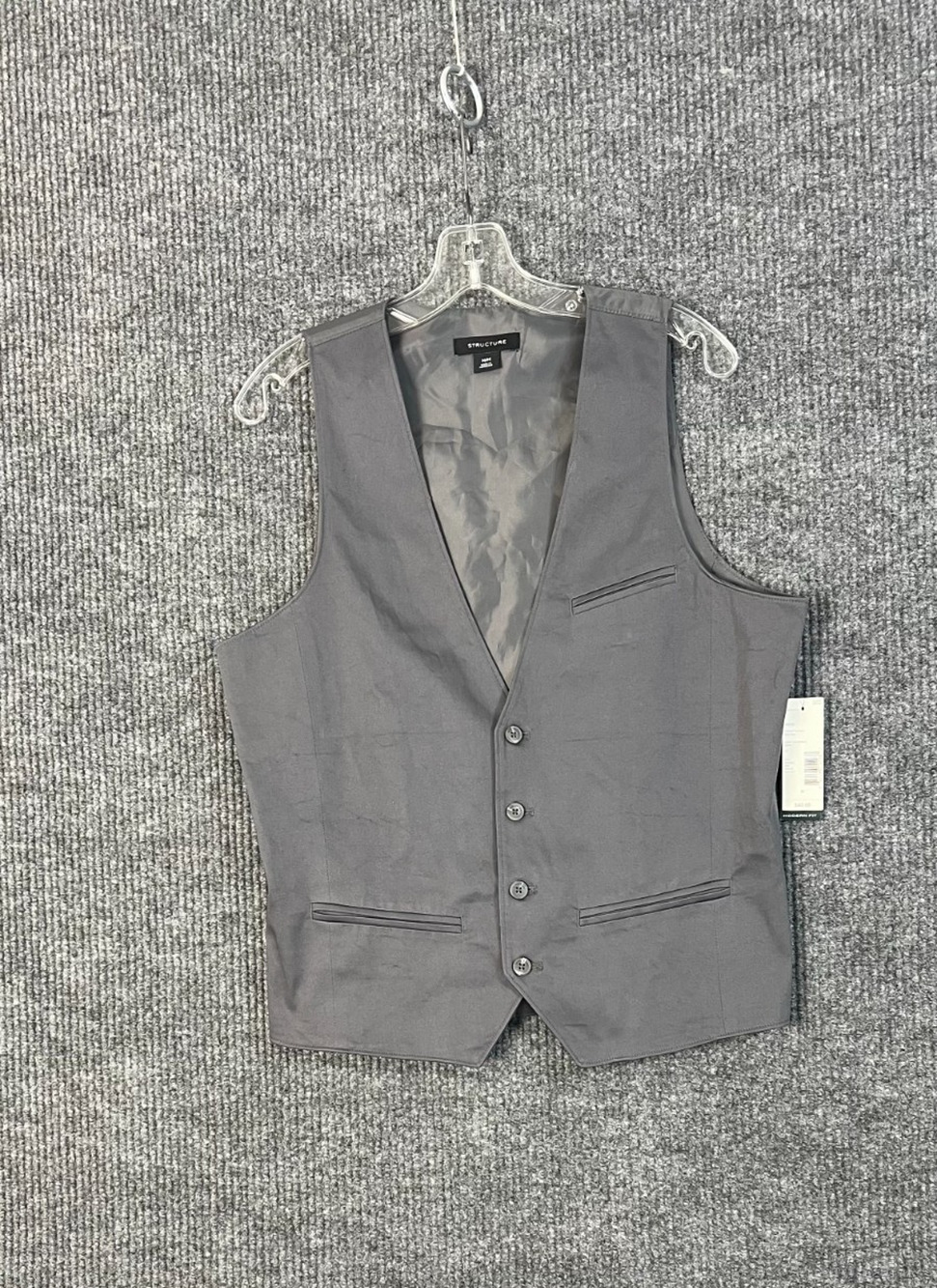 Structure Vest Mens Medium Gray Casual Twill Button Up Lined Cotton Preppy